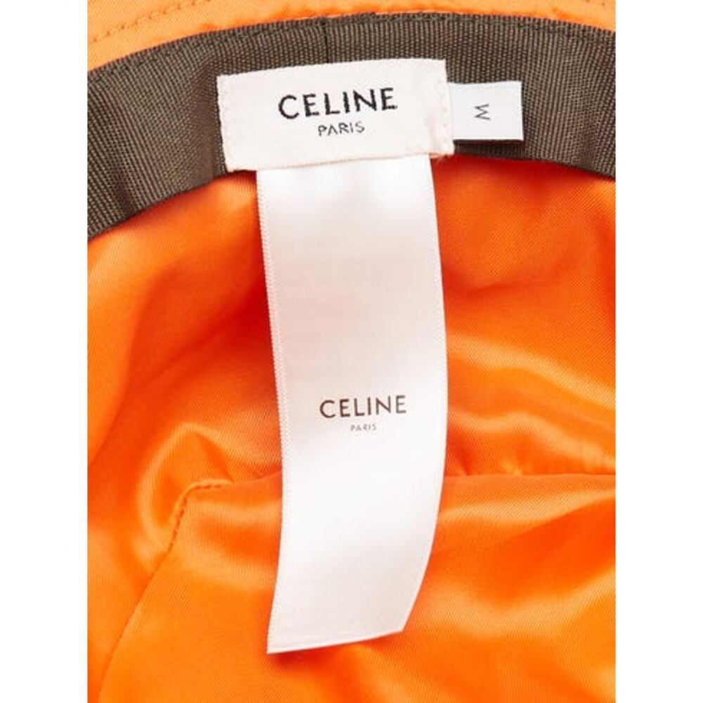 Celine Dark Green Orange Quilted Polyester Logo Bucket Hat Size M - Picture 5 of 7